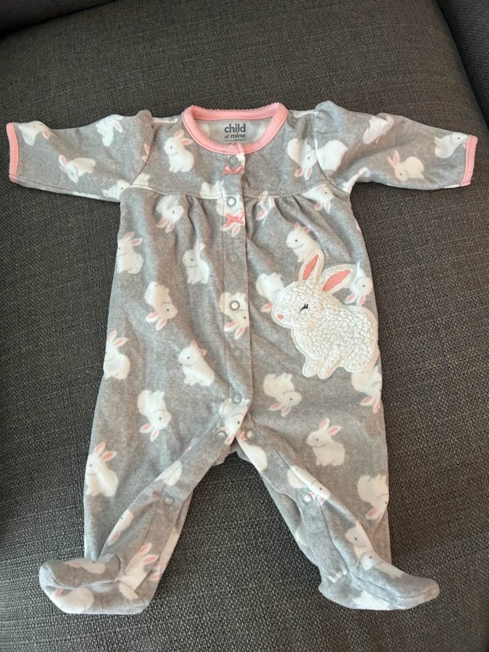 child of mine Gray & Pink Bunny Footed One-Piece